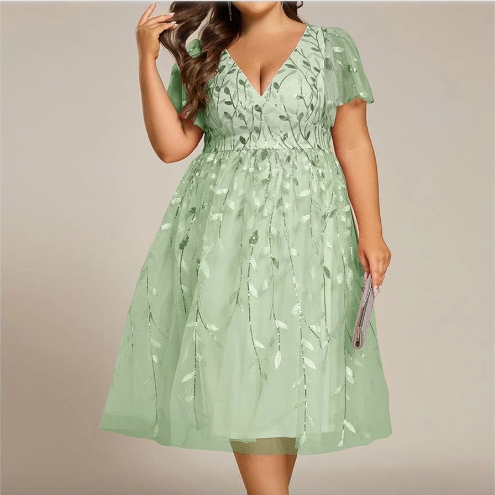 Ever Pretty ever SIMONE Leaf Sequin A-Line Midi Formal Wedding Guest Dress, 16